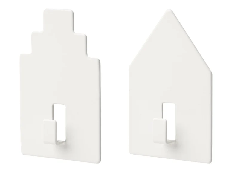 TIPPVAGN Hook, self-adhesive, house/white, set of 2