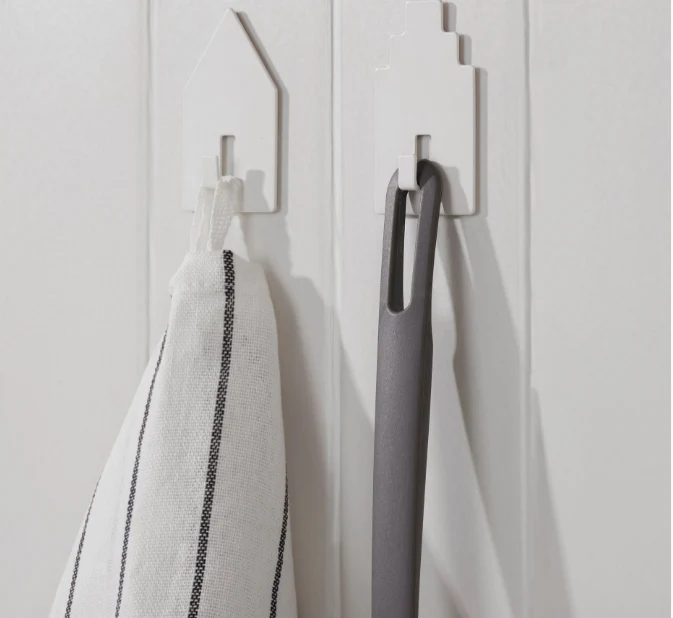 TIPPVAGN Hook, self-adhesive, house/white, set of 2