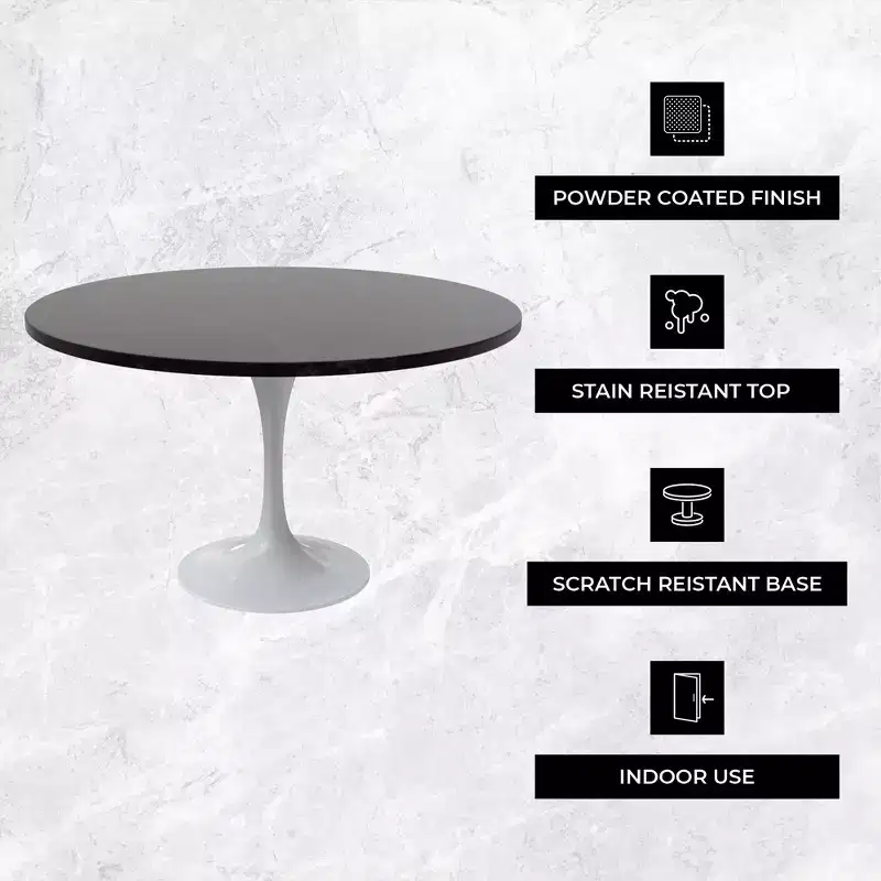 Table moderne du milieu du siècle avec un plateau rond en MDF de 48 pouces et une base piédestal en acier blanc