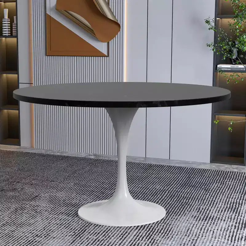 Table moderne du milieu du siècle avec un plateau rond en MDF de 48 pouces et une base piédestal en acier blanc
