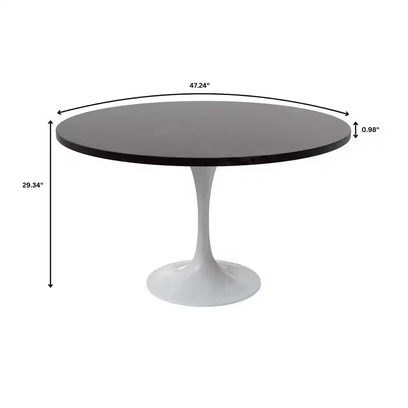 Table moderne du milieu du siècle avec un plateau rond en MDF de 48 pouces et une base piédestal en acier blanc