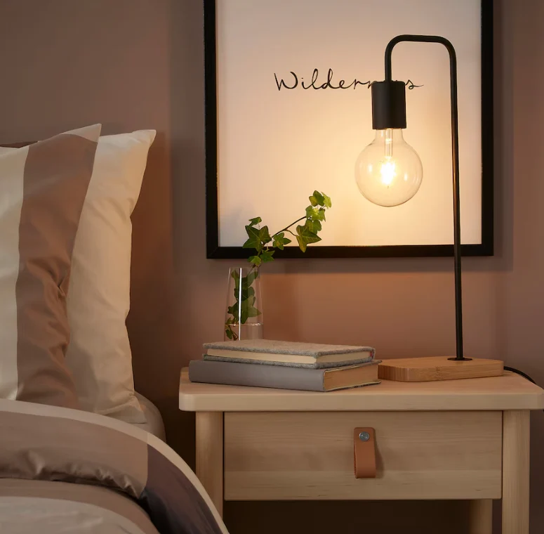 TVARHAND Table lamp, black/bamboo