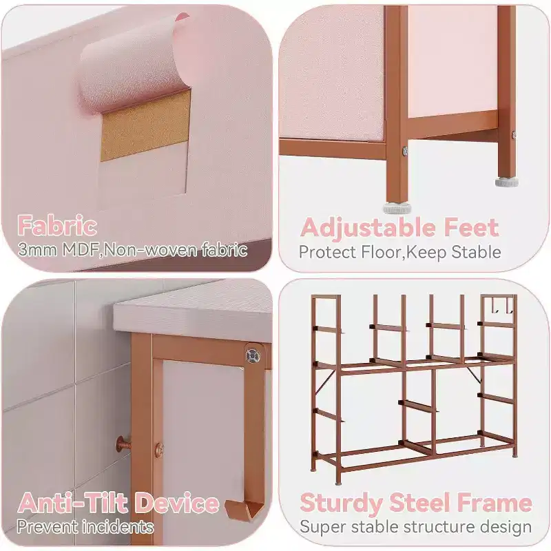 Commode en tissu à 10 tiroirs avec plateau en bois, poches latérales et crochets pour chambre à coucher