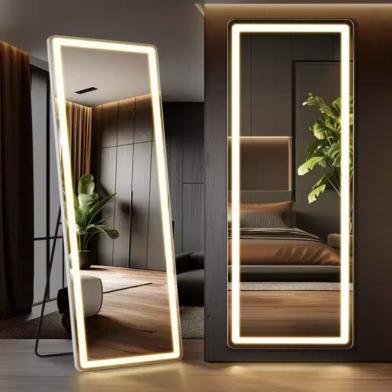 Miroir de salle de bain LED anti-buée avec haut-parleur Bluetooth, Blanc
