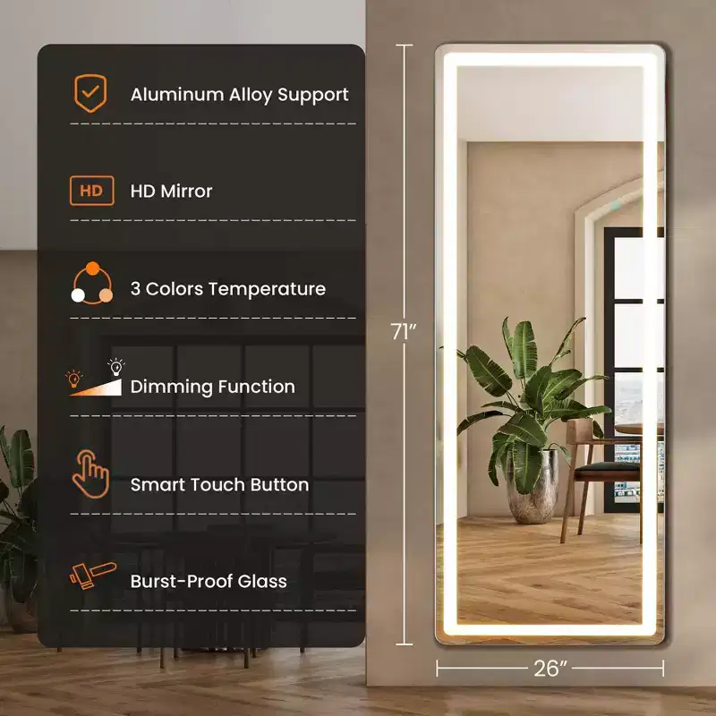 Miroir de salle de bain LED anti-buée avec haut-parleur Bluetooth, Blanc