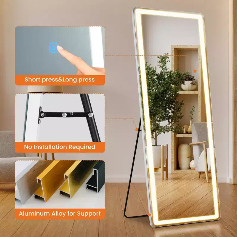 Miroir de salle de bain LED anti-buée avec haut-parleur Bluetooth, Blanc