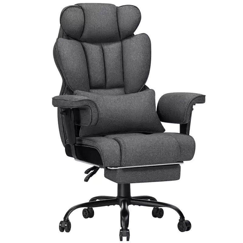 Fauteuil de bureau ergonomique en lin pour cadres, 200 kg, avec support lombaire massant 2 points