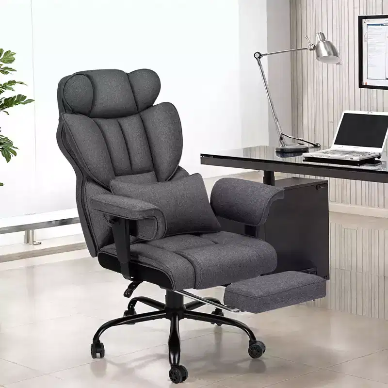Fauteuil de bureau ergonomique en lin pour cadres, 200 kg, avec support lombaire massant 2 points