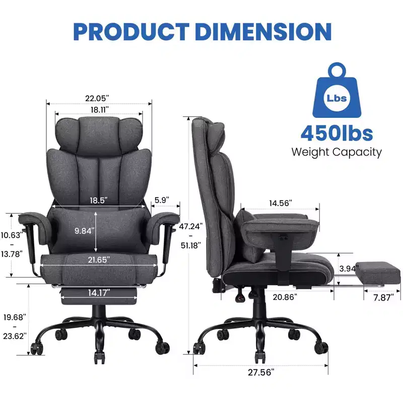 Fauteuil de bureau ergonomique en lin pour cadres, 200 kg, avec support lombaire massant 2 points