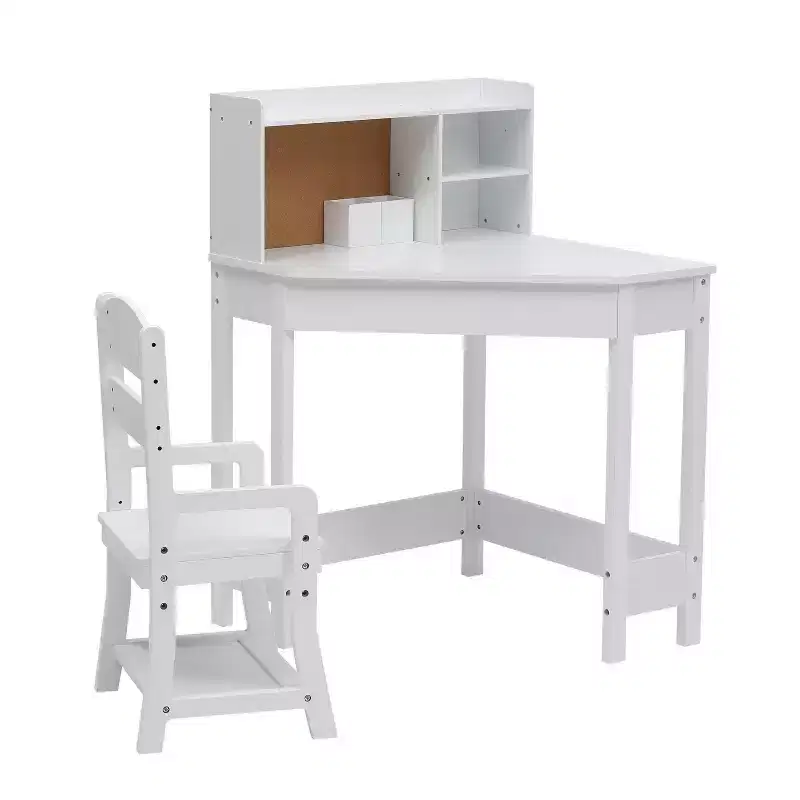 Bureau et chaise d'étude pour enfants, Table d'étude d'angle pour enfants avec étagère, Chaise réglable