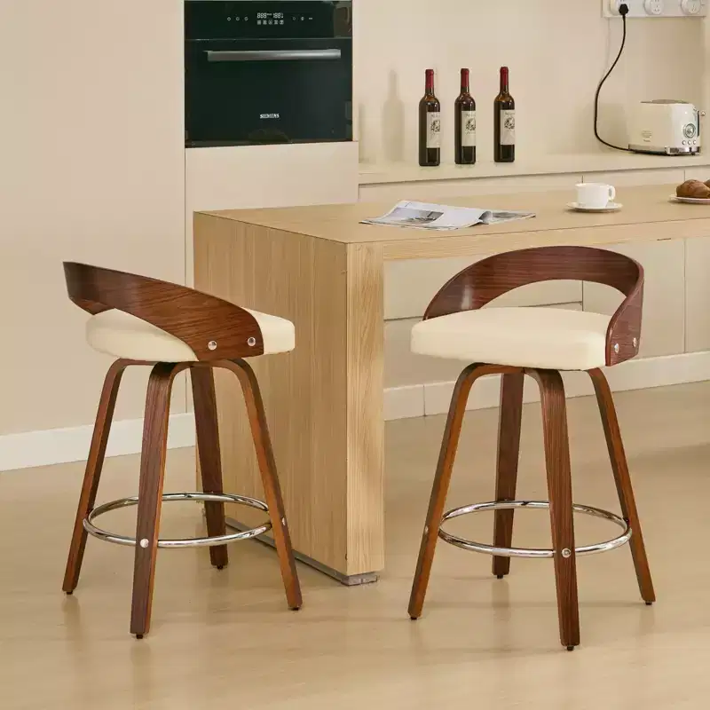 Tabouret de bar pivotant moderne en bois, rembourré en similicuir 24,8