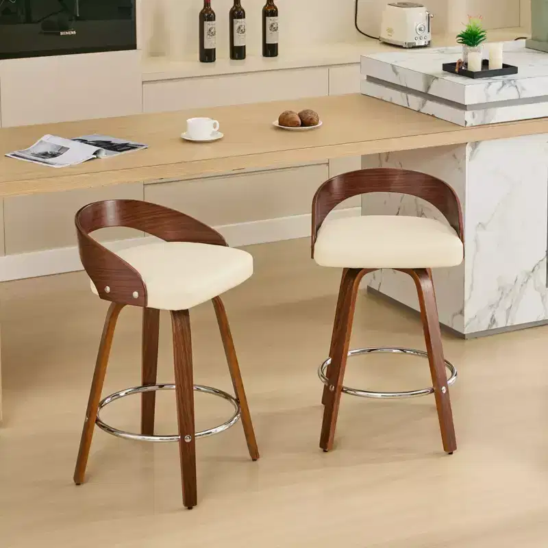 Tabouret de bar pivotant moderne en bois, rembourré en similicuir 24,8