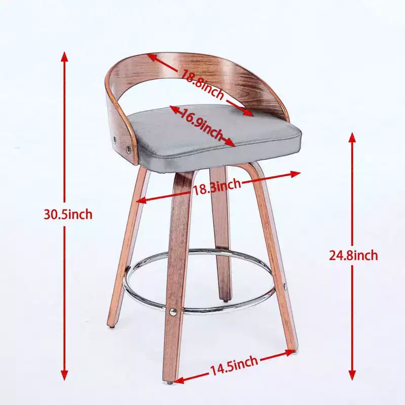 Tabouret de bar pivotant moderne en bois, rembourré en similicuir 24,8