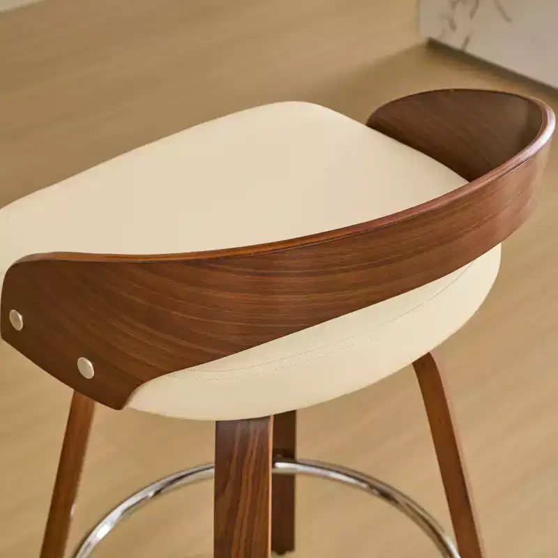 Tabouret de bar pivotant moderne en bois, rembourré en similicuir 24,8