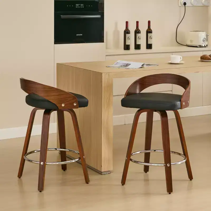 Tabouret de bar pivotant moderne en bois, rembourré en similicuir 24,8