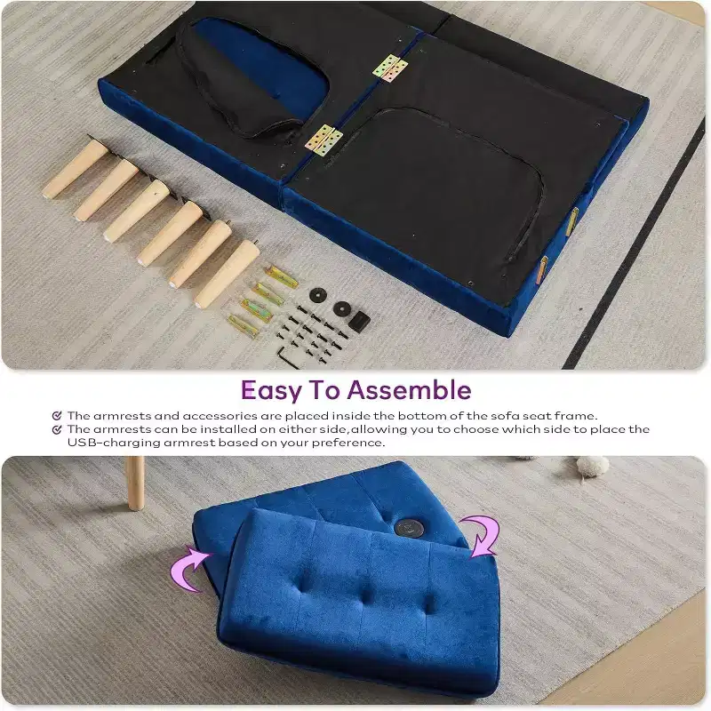 Canapé-lit futon convertible en similicuir, canapé rembourré moderne avec USB