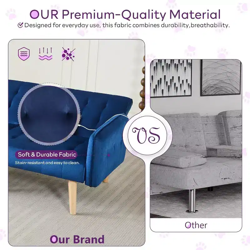 Canapé-lit futon convertible en similicuir, canapé rembourré moderne avec USB