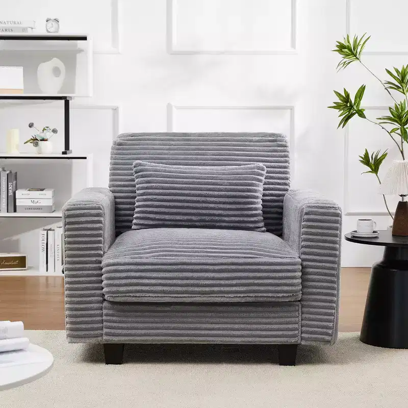 Fauteuil d'appoint surdimensionné en velours côtelé, fauteuil de canapé avec grande assise et accoudoirs larges