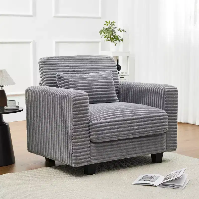 Fauteuil d'appoint surdimensionné en velours côtelé, fauteuil de canapé avec grande assise et accoudoirs larges