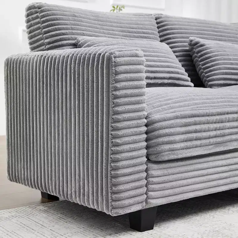 Fauteuil d'appoint surdimensionné en velours côtelé, fauteuil de canapé avec grande assise et accoudoirs larges