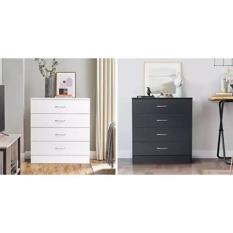 Commode à 4 tiroirs en panneaux de particules noirs, 66 cm (25,98 po) de large
