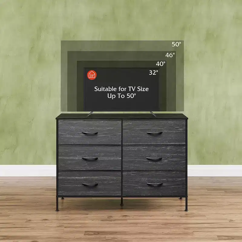 Grande commode à 6 tiroirs, Meuble TV pour téléviseur de 5 pouces, Centre de divertissement