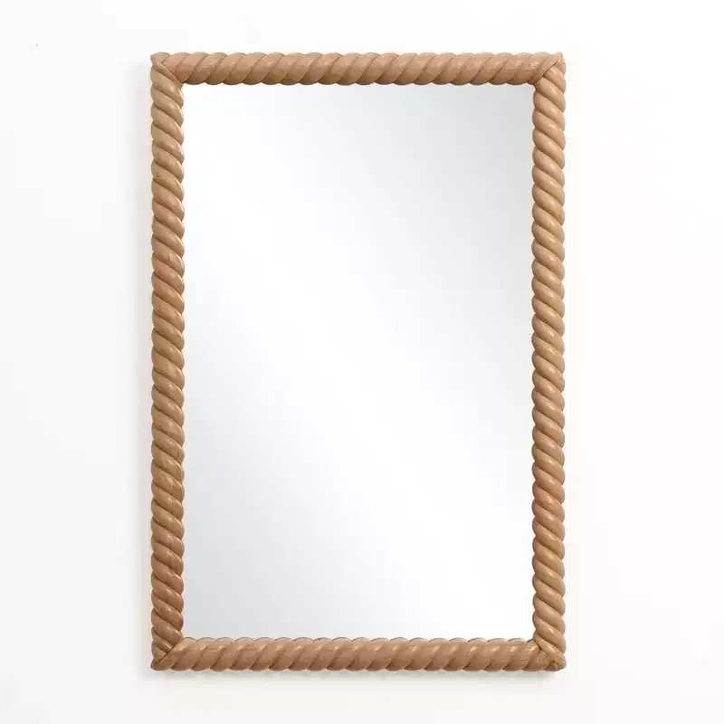 Miroir mural rectangulaire à cadre en bois de hêtre, marron, décoratif et de courtoisie