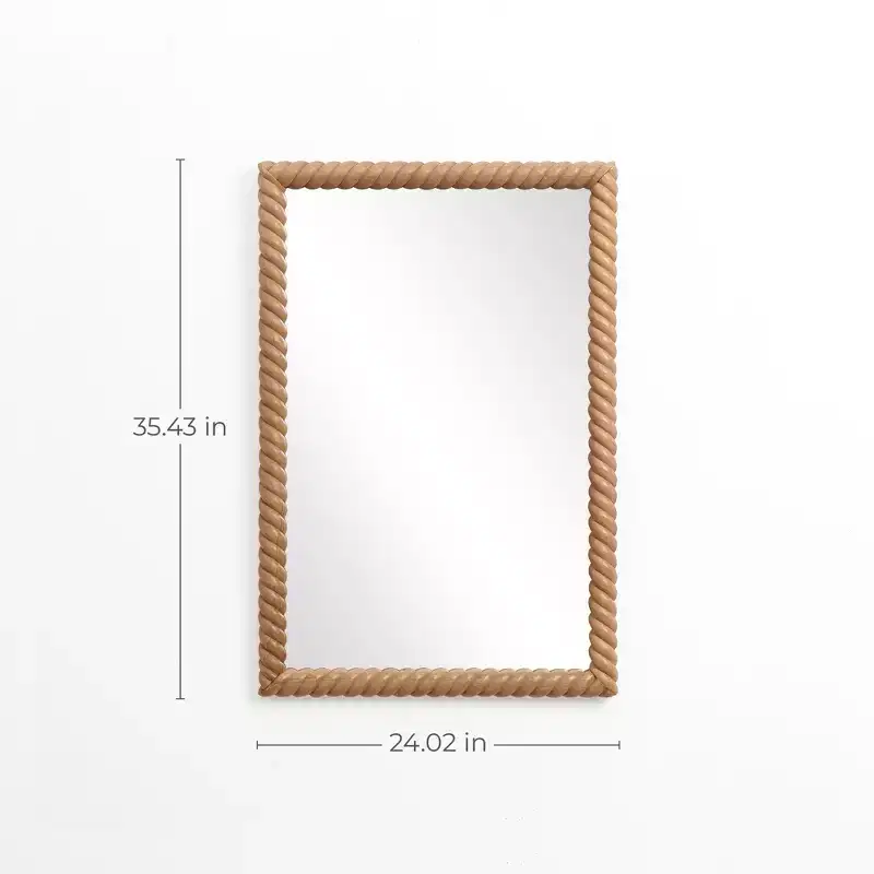 Miroir mural rectangulaire à cadre en bois de hêtre, marron, décoratif et de courtoisie