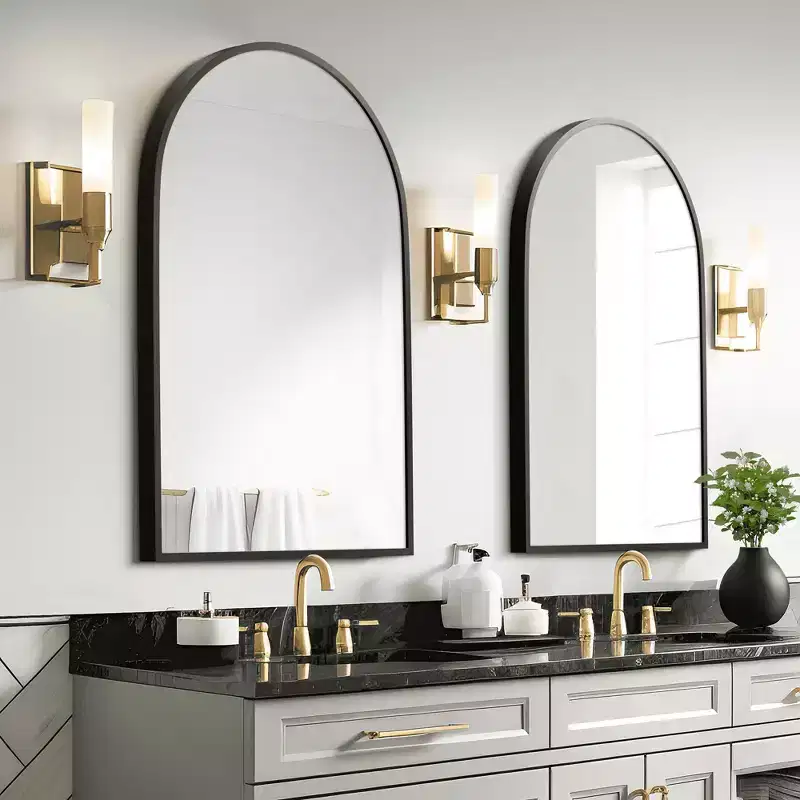 Miroir suspendu rectangulaire noir à double face en aluminium à bord fin