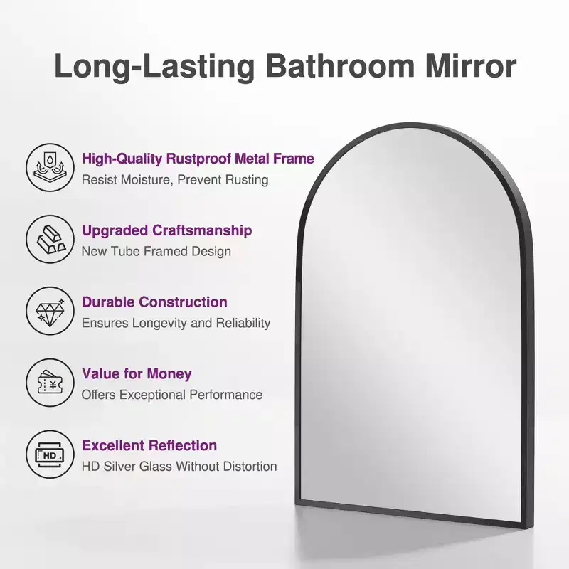 Miroir suspendu rectangulaire noir à double face en aluminium à bord fin