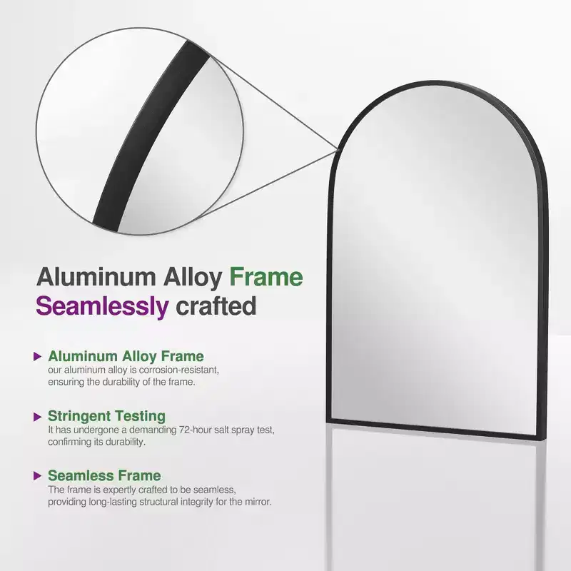 Miroir suspendu rectangulaire noir à double face en aluminium à bord fin