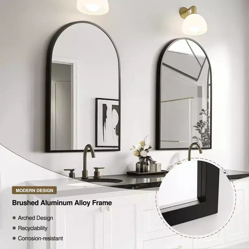 Miroir suspendu rectangulaire noir à double face en aluminium à bord fin