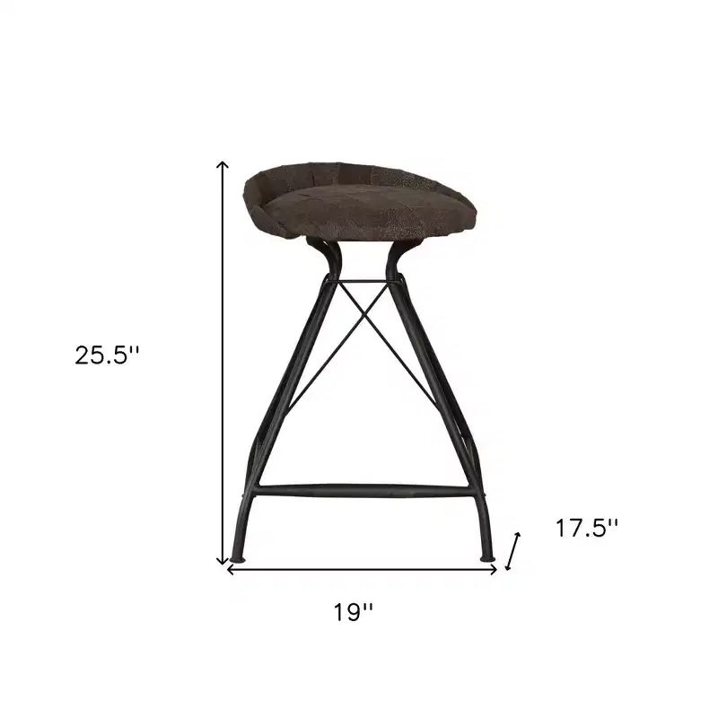 Chaise de bar pivotante en cuir marron et noir et fer à dossier bas hauteur comptoir