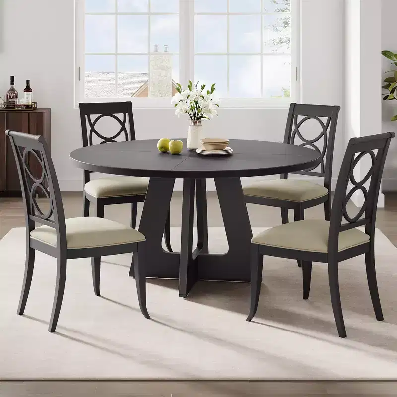 Table à manger ronde de 120 cm pour 4 à 6 personnes, table de cuisine circulaire de style ferme