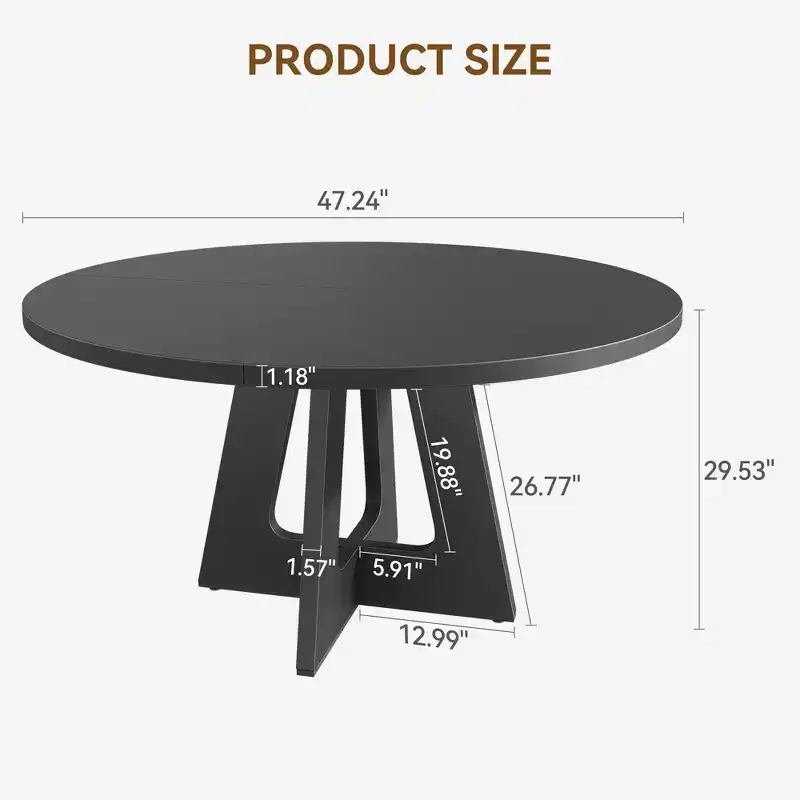 Table à manger ronde de 120 cm pour 4 à 6 personnes, table de cuisine circulaire de style ferme