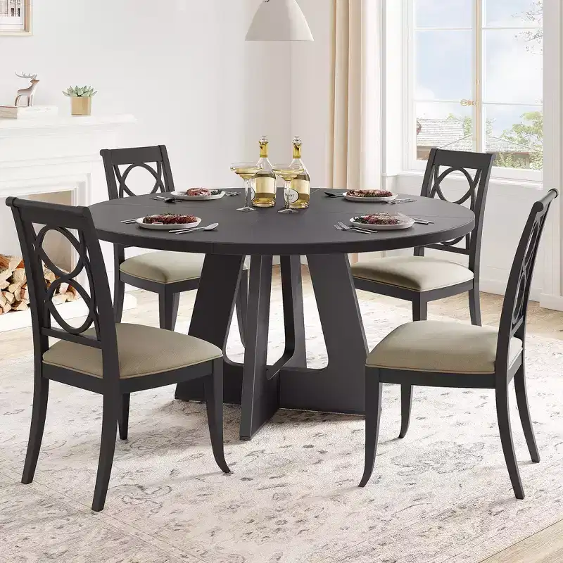 Table à manger ronde de 120 cm pour 4 à 6 personnes, table de cuisine circulaire de style ferme
