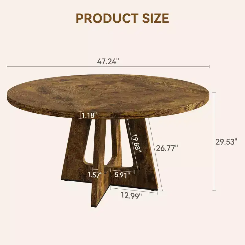 Table à manger ronde de 120 cm pour 4 à 6 personnes, table de cuisine circulaire de style ferme