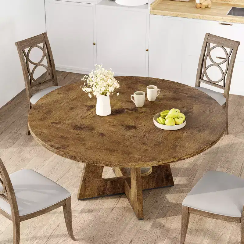 Table à manger ronde de 120 cm pour 4 à 6 personnes, table de cuisine circulaire de style ferme