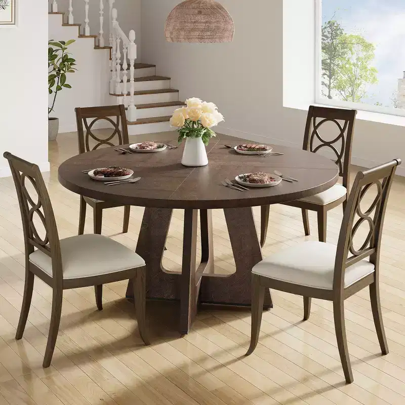 Table à manger ronde de 120 cm pour 4 à 6 personnes, table de cuisine circulaire de style ferme