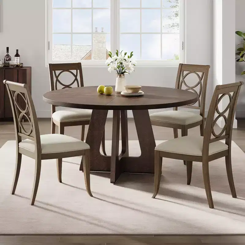 Table à manger ronde de 120 cm pour 4 à 6 personnes, table de cuisine circulaire de style ferme