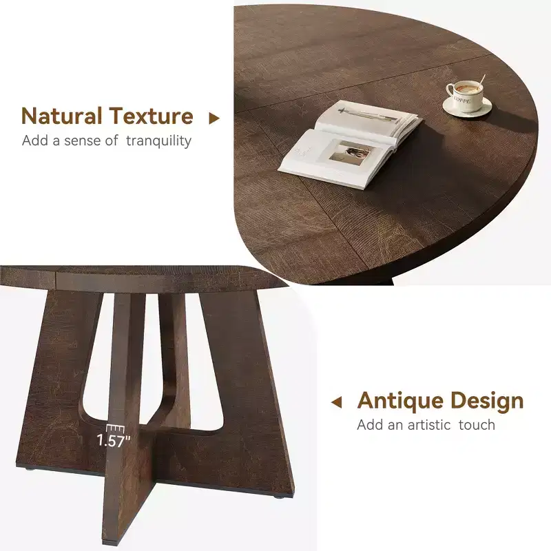 Table à manger ronde de 120 cm pour 4 à 6 personnes, table de cuisine circulaire de style ferme