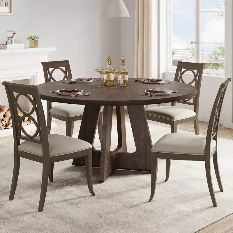 Table à manger ronde de 120 cm pour 4 à 6 personnes, table de cuisine circulaire de style ferme