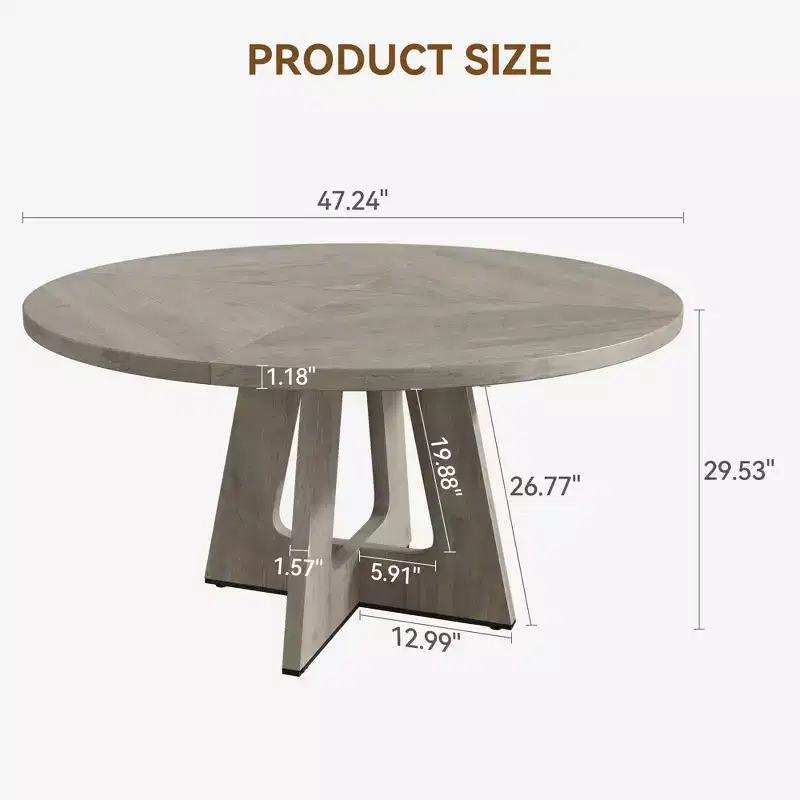 Table à manger ronde de 120 cm pour 4 à 6 personnes, table de cuisine circulaire de style ferme