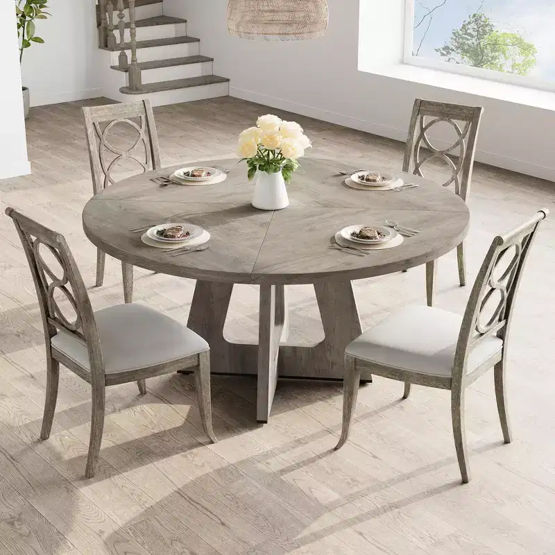 Table à manger ronde de 120 cm pour 4 à 6 personnes, table de cuisine circulaire de style ferme