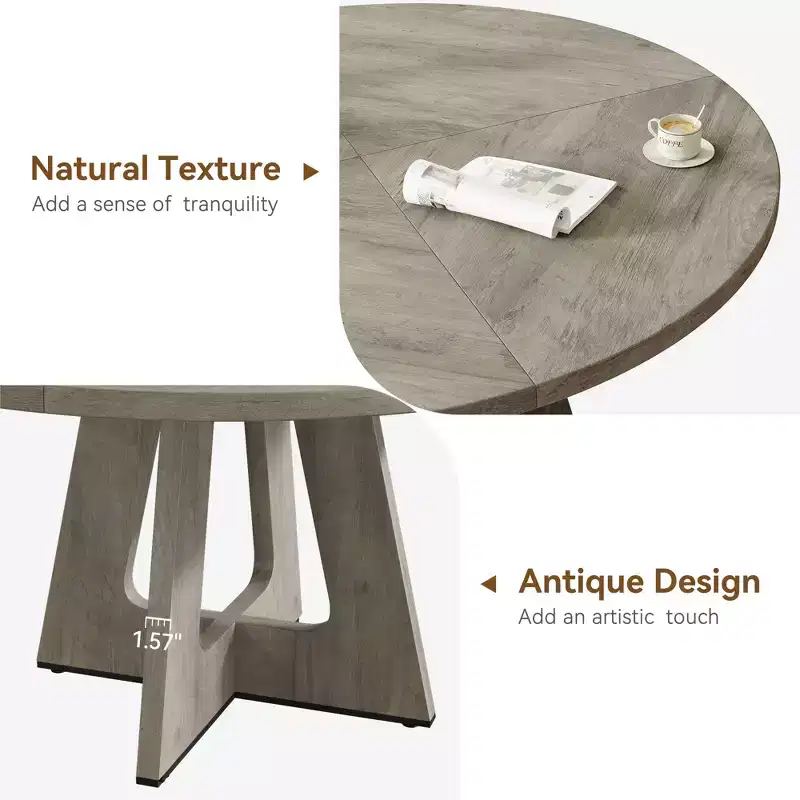 Table à manger ronde de 120 cm pour 4 à 6 personnes, table de cuisine circulaire de style ferme