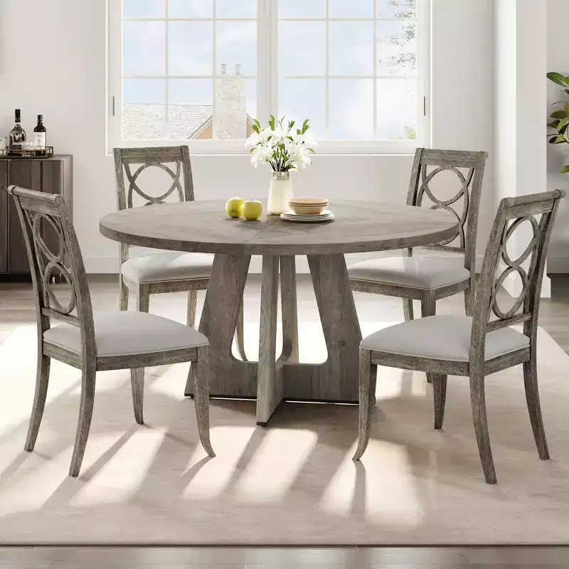 Table à manger ronde de 120 cm pour 4 à 6 personnes, table de cuisine circulaire de style ferme