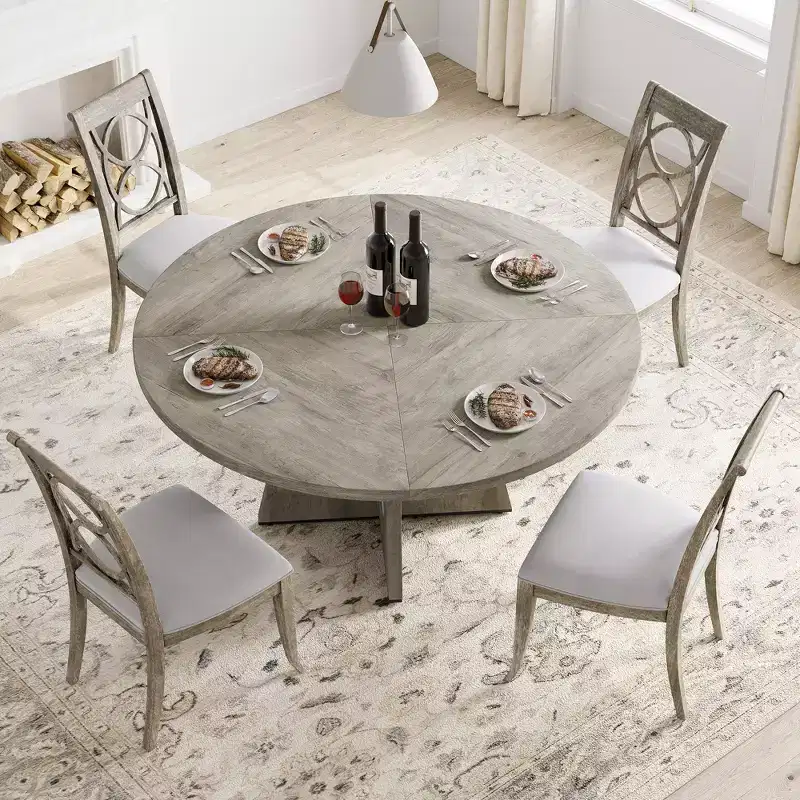 Table à manger ronde de 120 cm pour 4 à 6 personnes, table de cuisine circulaire de style ferme