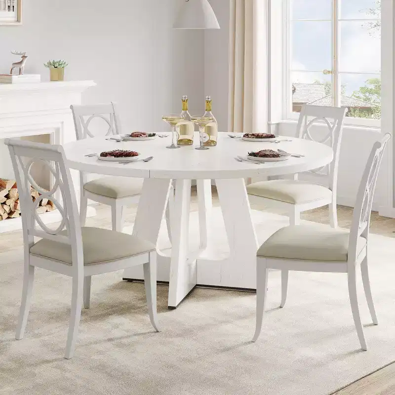 Table à manger ronde de 120 cm pour 4 à 6 personnes, table de cuisine circulaire de style ferme