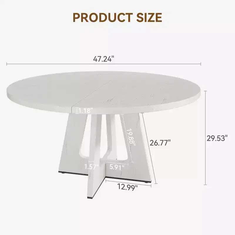 Table à manger ronde de 120 cm pour 4 à 6 personnes, table de cuisine circulaire de style ferme