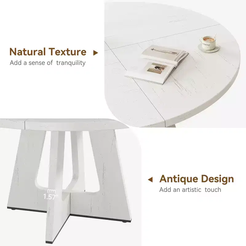 Table à manger ronde de 120 cm pour 4 à 6 personnes, table de cuisine circulaire de style ferme